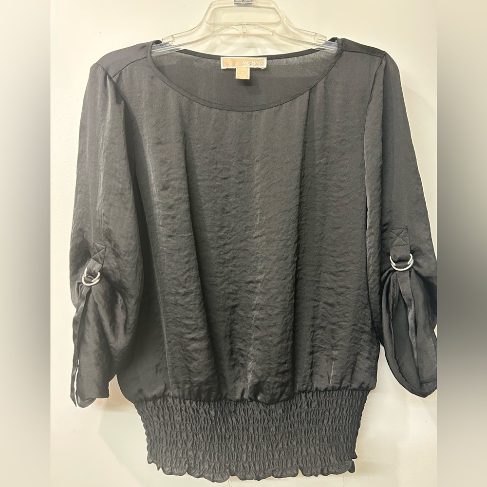 Michael Kors Elegant Black Blouse with Sleeve Rings